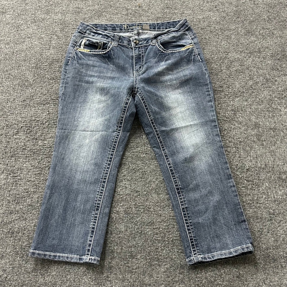 ND Weekend Capri Jeans Womens Size 14 Blue Embellished Flap Pocket Stretch Crop